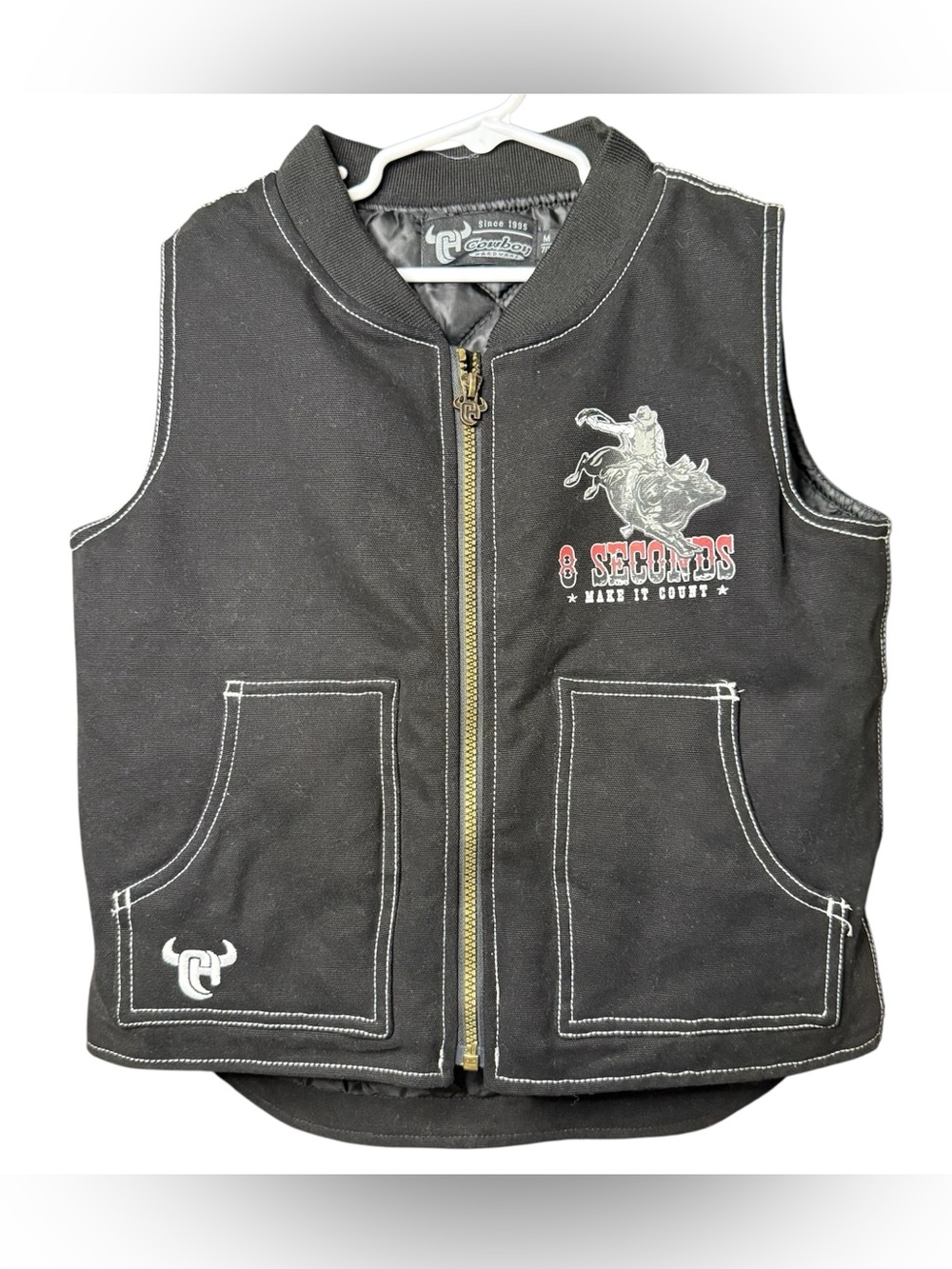 Cowboy Hardware Black Rodeo Vest with '8 Seconds' Print